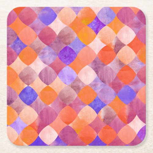 Watercolor geometric Arab fish scales Square Paper Coaster