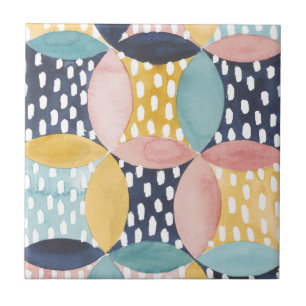 Watercolor Geometric Circles Ceramic Tile