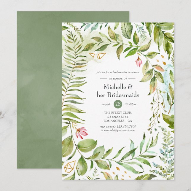 Watercolor Geometric Crystal Bridesmaids Luncheon Invitation (Front/Back)