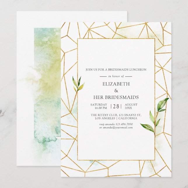 Watercolor Geometric Crystal Bridesmaids Luncheon Invitation (Front/Back)