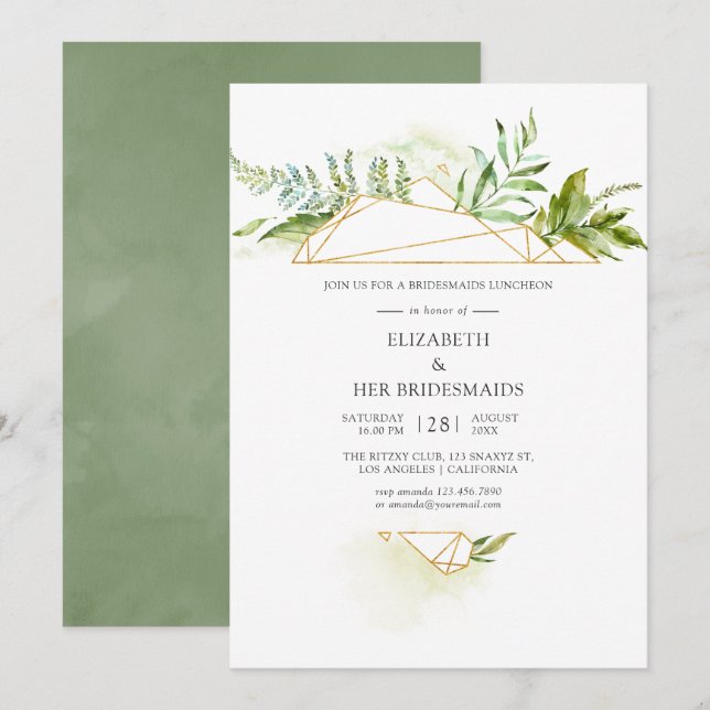 Watercolor Geometric Crystal Bridesmaids Luncheon Invitation (Front/Back)