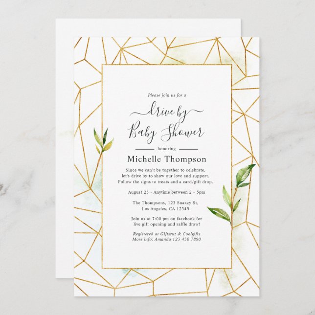 Watercolor Geometric Crystal Drive By Shower Invitation (Front/Back)