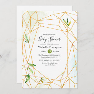 Watercolor Geometric Crystal Greenery Baby Shower Invitation