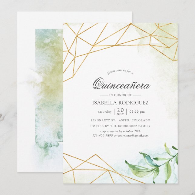 Watercolor Geometric Crystal Quinceañera Invitation (Front/Back)