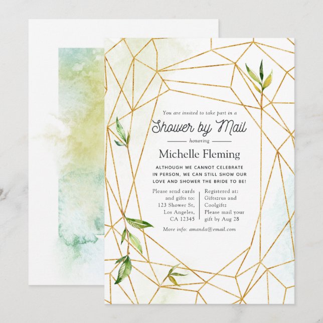 Watercolor Geometric Crystal Shower by Mail Invitation (Front/Back)