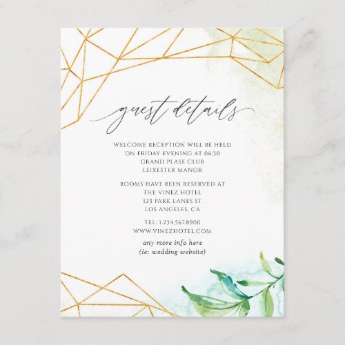 Watercolor Geometric Crystal Wedding Guest Details Enclosure Card