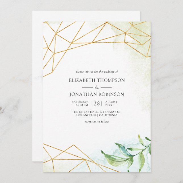 Watercolor Geometric Crystal Wedding Invitation (Front/Back)