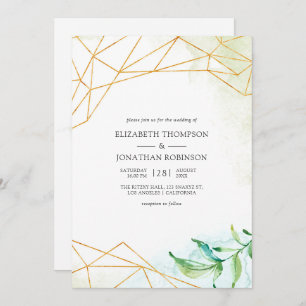Watercolor Geometric Crystal Wedding Invitation