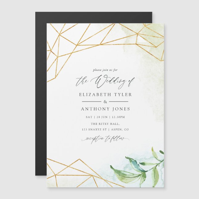 Watercolor Geometric Crystal Wedding Magnetic Invitation (Front/Back)