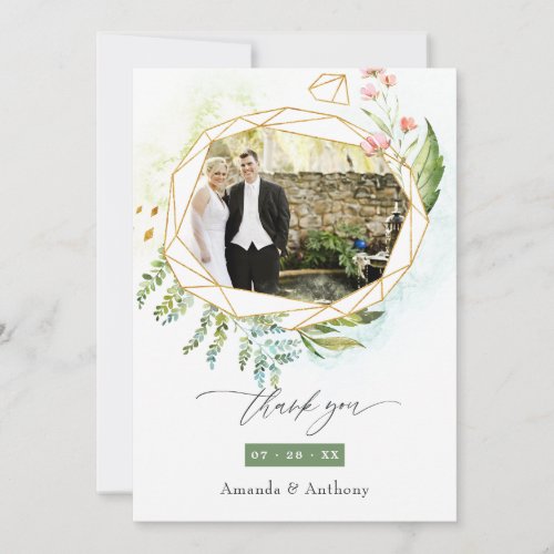 Watercolor Geometric Crystal Wedding Photo Collage Thank You Card