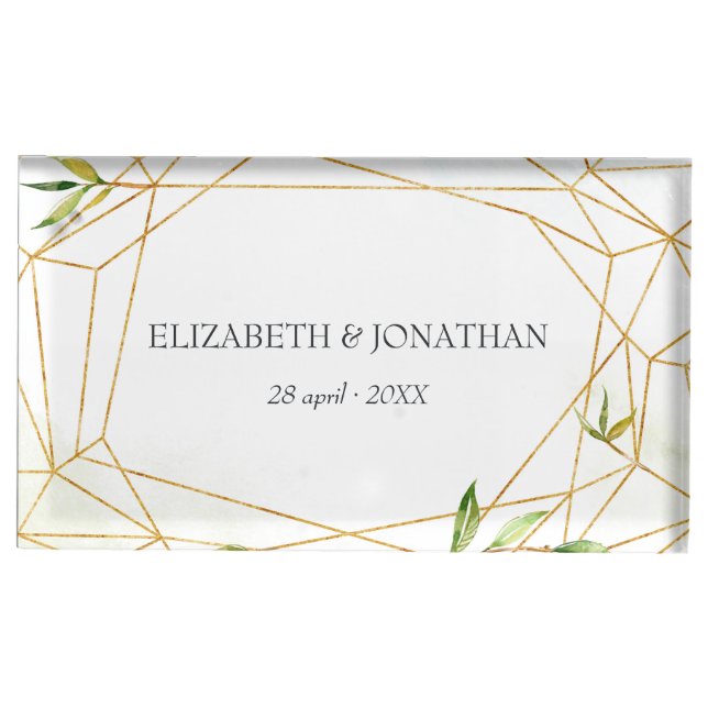 Watercolor Geometric Crystal Wedding Place Card Holder (Front)