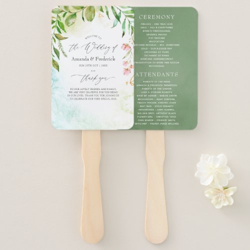 Watercolor Geometric Crystal Wedding Program Hand Fan