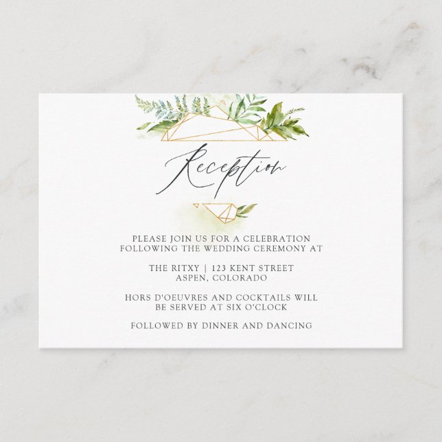 Watercolor Geometric Crystal Wedding Reception Enclosure Card (Front)