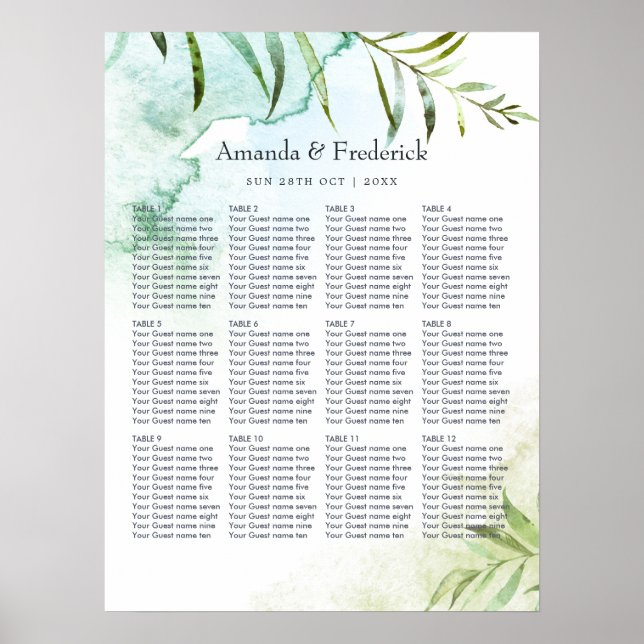 Watercolor Geometric Crystal Wedding Seating Poster (Front)