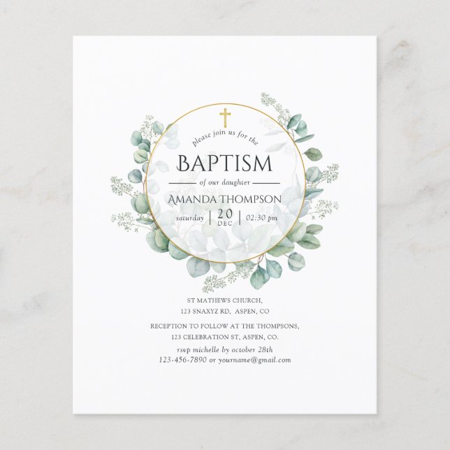 Watercolor Geometric Eucalyptus Baptism Flyer (Front)