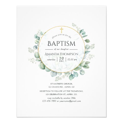 Watercolor Geometric Eucalyptus Baptism Flyer