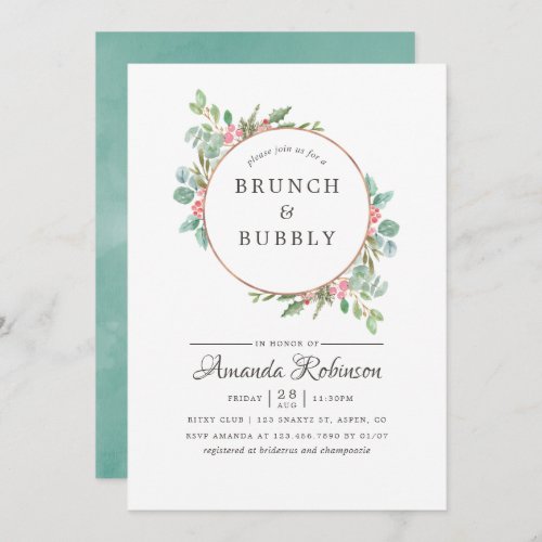 Watercolor Geometric Eucalyptus Brunch and Bubbly Invitation