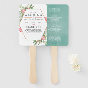 Watercolor Geometric Eucalyptus Christmas Wedding Hand Fan