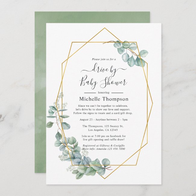 Watercolor Geometric Eucalyptus Drive By Shower Invitation