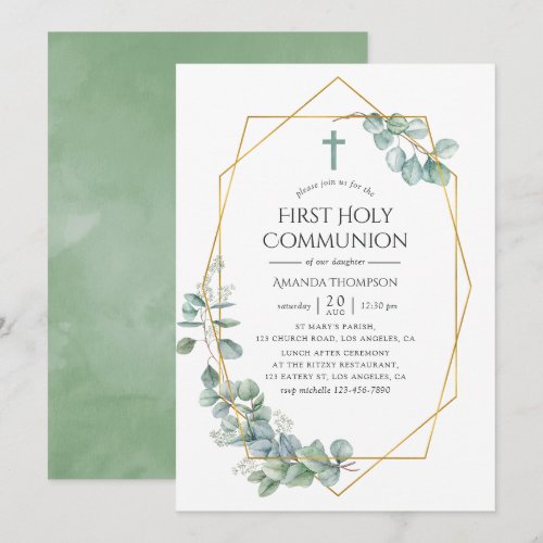 Watercolor Geometric Eucalyptus First Communion