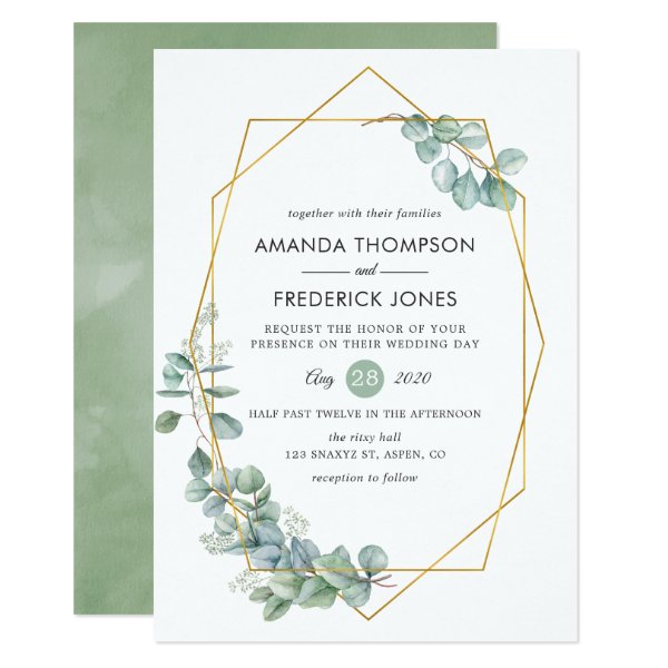 Watercolor Geometric Eucalyptus Wedding Invitation