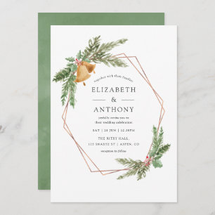Watercolor Geometric Holly Jolly Christmas Wedding Invitation