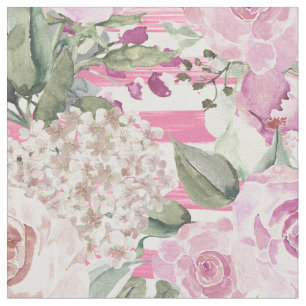 Watercolor geometric pastel green pink floral fabric