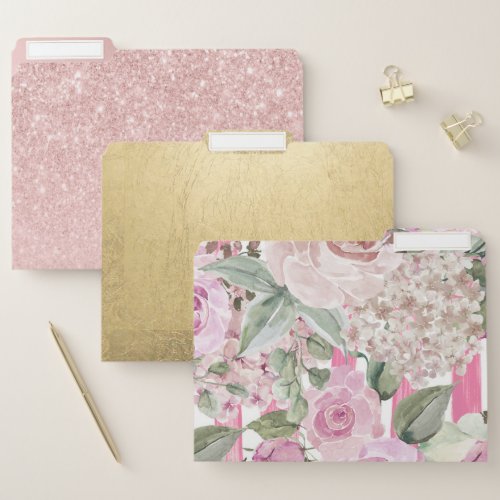 Watercolor geometric pastel green pink floral file folder