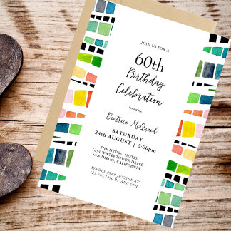 Watercolor Geometric Pattern 60th Birthday Party Invitation