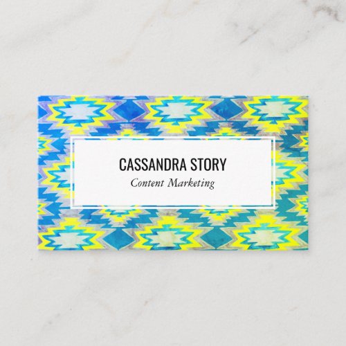 Watercolor Geometric Pattern Boho Yellow Blue Business Card