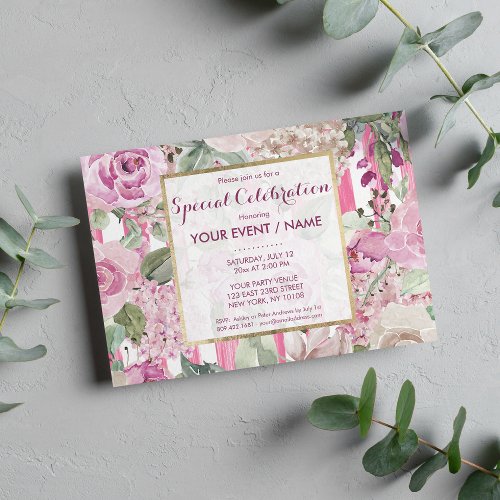 Watercolor geometric pink Green floral Event Invitation