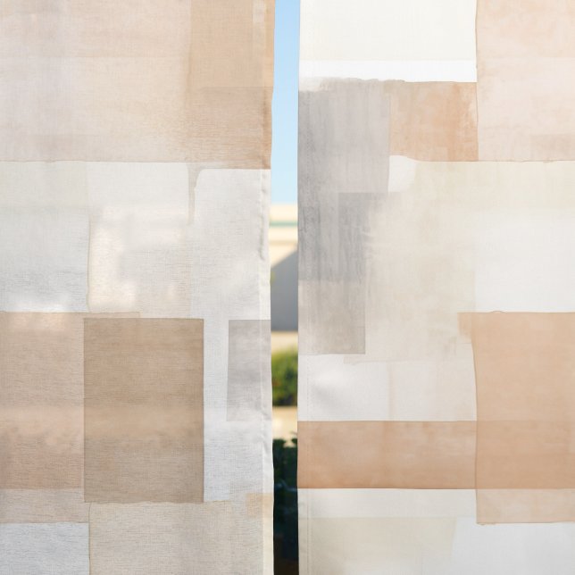 Watercolor Geometric Tan Brown Pattern Sheer Curtains (Sheer vs. Blackout)