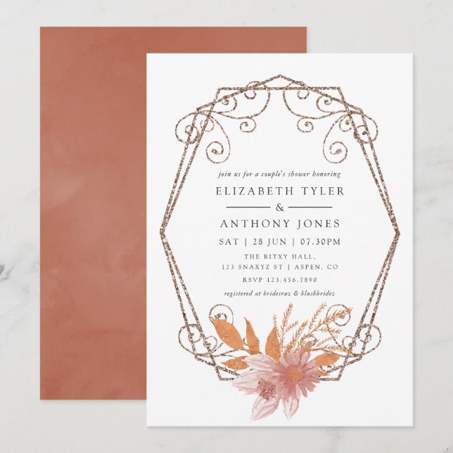 Watercolor Geometric Terracotta Couples Shower Invitation (Front/Back)
