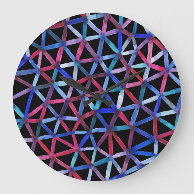 Watercolor Geometric: Triangles Grid Pattern. Large Clock (Front)