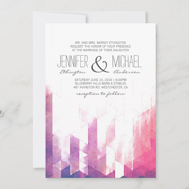 Watercolor Geometric Triangles | Modern Wedding Invitation (Front)