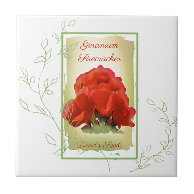 Watercolor Geranium Seed Pack Ceramic Tile (Front)