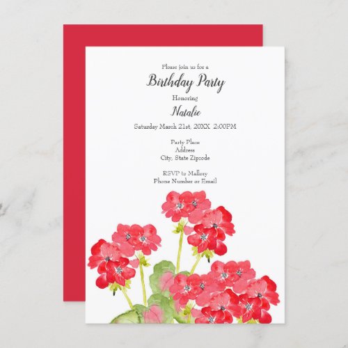 Watercolor Geraniums 2 Invitation