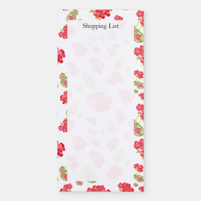 Watercolor Geraniums Pattern Magnetic Notepad