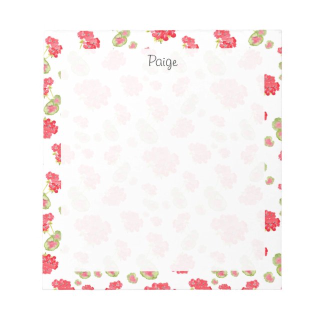 Watercolor Geraniums Pattern  Notepad (Front)
