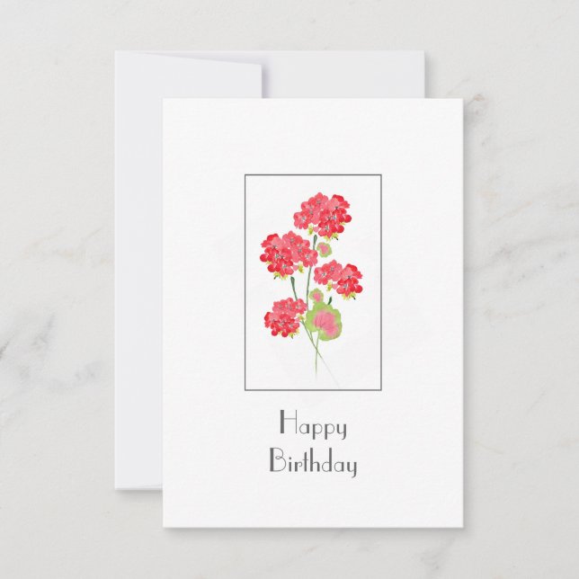 Watercolor Geraniums Stems Card (Front)