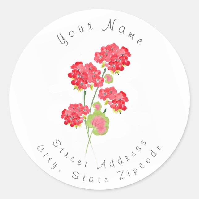 Watercolor Geraniums Stems label (Front)