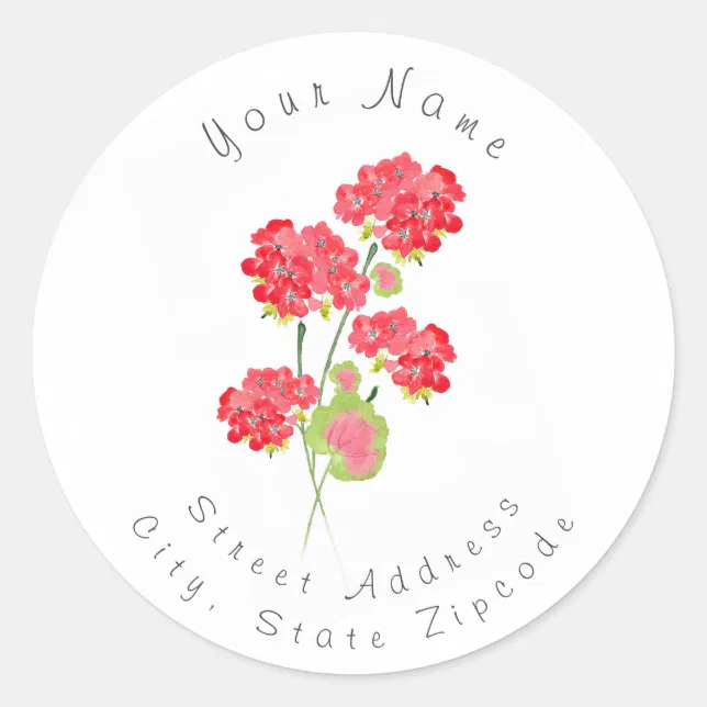 Watercolor Geraniums Stems label | Zazzle