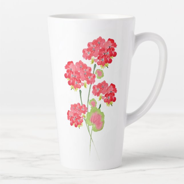 Watercolor Geraniums Stems Latte Mug (Right)