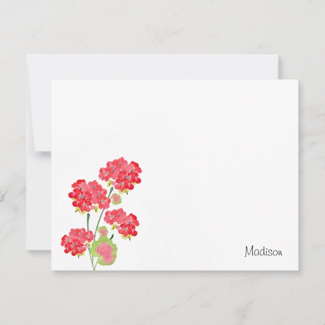 Watercolor Geraniums Stems  Note Card (Front)