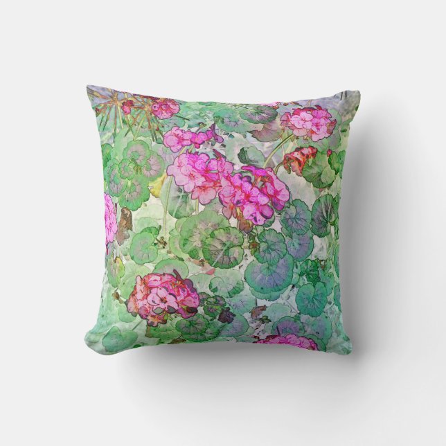 Watercolor Geraniums Throw Pillow (Front)