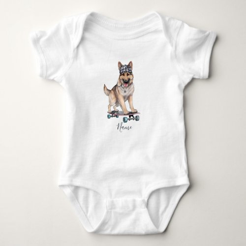 Watercolor German Shepherd Baby Bodysuit