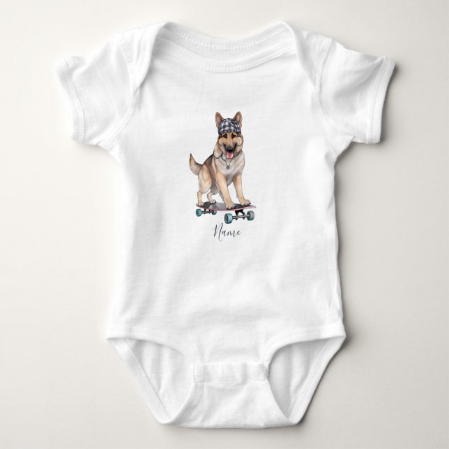 Watercolor German Shepherd Baby Bodysuit (Front)