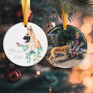 Watercolor German Shepherd Belgian Malinois Photo Ceramic Ornament