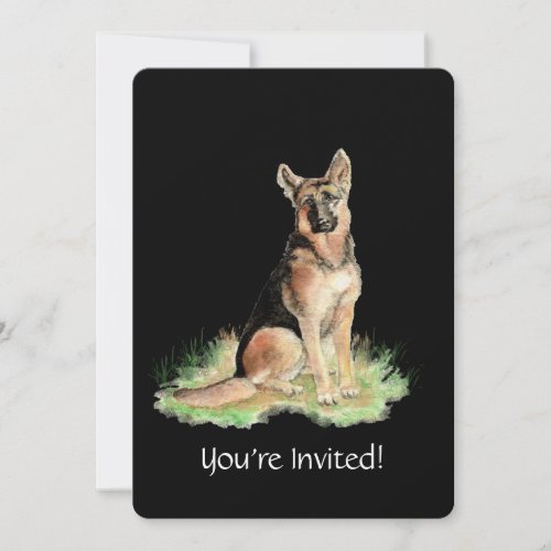 Watercolor German Shepherd Dog Birthday Party Invitation