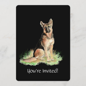 Watercolor German Shepherd Dog Birthday Party Invitation